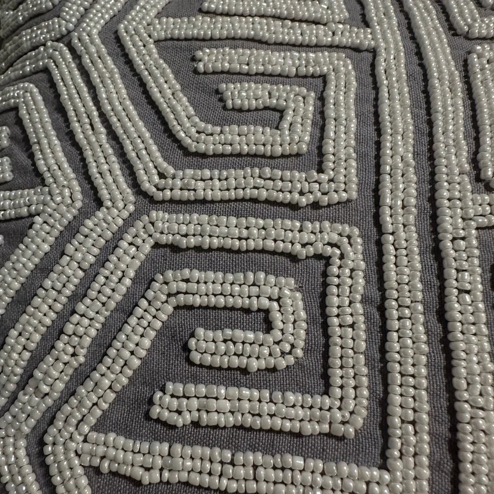 MARLO LORENZ Adriano Beaded Pillow 12x12 Gray/White Geometric Throw Pillow